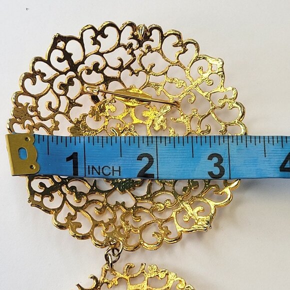 Large Filigree Gold Tone Brooch and Pendant - Picture 11 of 15